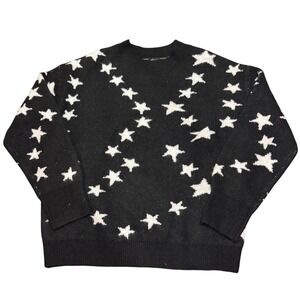 Rails Women Black White Star Print Crewneck Knit Sweater Medium Celestial Y2K
